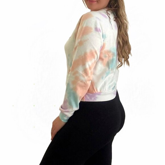 Licensed PEANUTS Snoopy 'STAY COOL" women's Tie Dye crop FLEECE Sweatshirt S,M,L - Picture 5 of 7